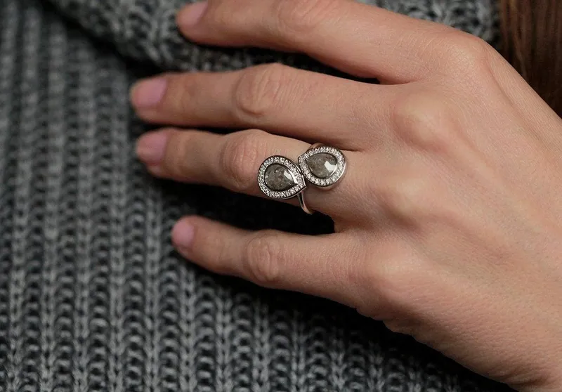 Cassidy Toi Et Moi Pear Salt & Pepper Diamond Ring view 2