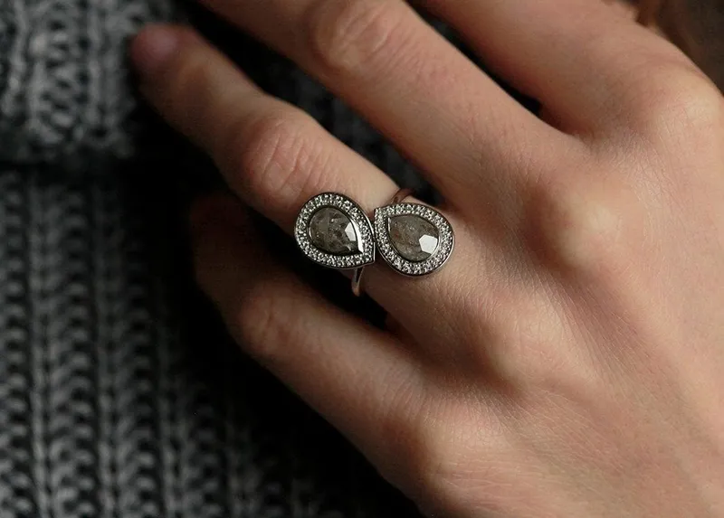 Cassidy Toi Et Moi Pear Salt & Pepper Diamond Ring view 3