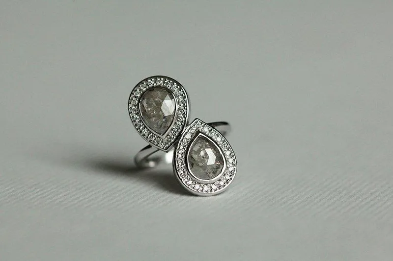 Cassidy Toi Et Moi Pear Salt & Pepper Diamond Ring view 4