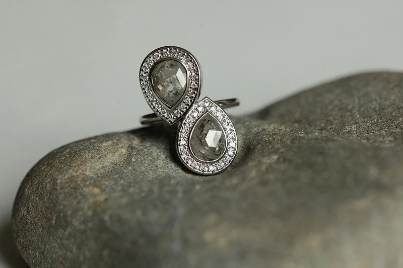 Cassidy Toi Et Moi Pear Salt & Pepper Diamond Ring view 5