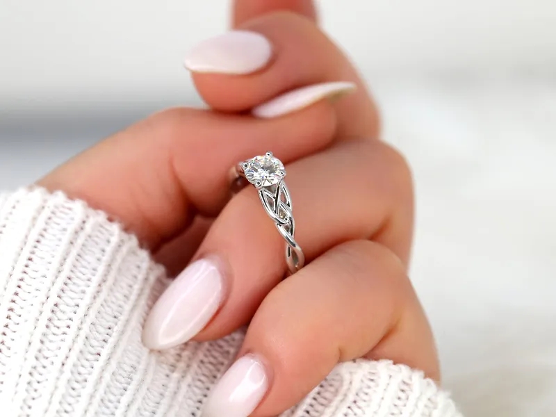 0.75cts Cassidy 6mm 14kt Gold Moissanite Celtic Love Knot Triquetra Round Solitaire Ring round cut engagement ring