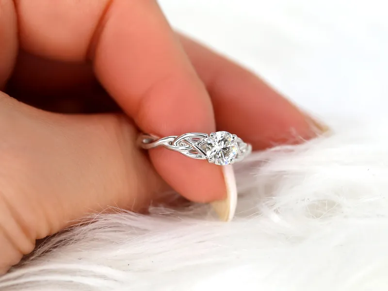 0.75cts Cassidy 6mm 14kt Gold Moissanite Celtic Love Knot Triquetra Round Solitaire Ring vy 2