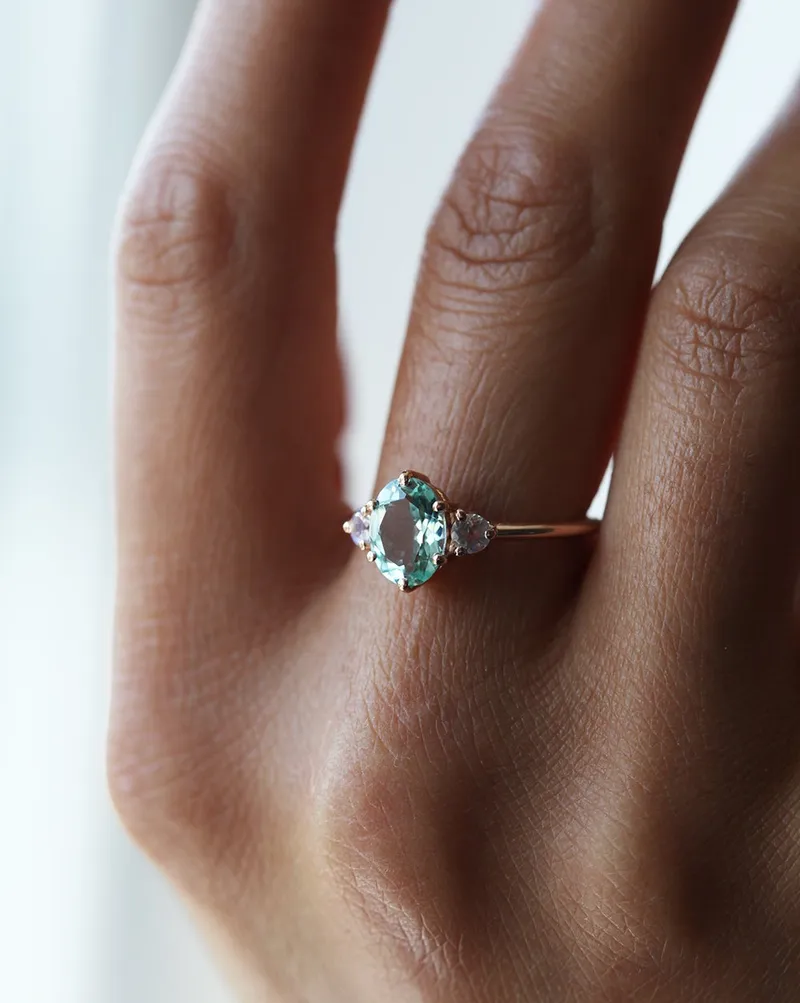Catalina Mint Tourmaline Ring With Moonstones view 10