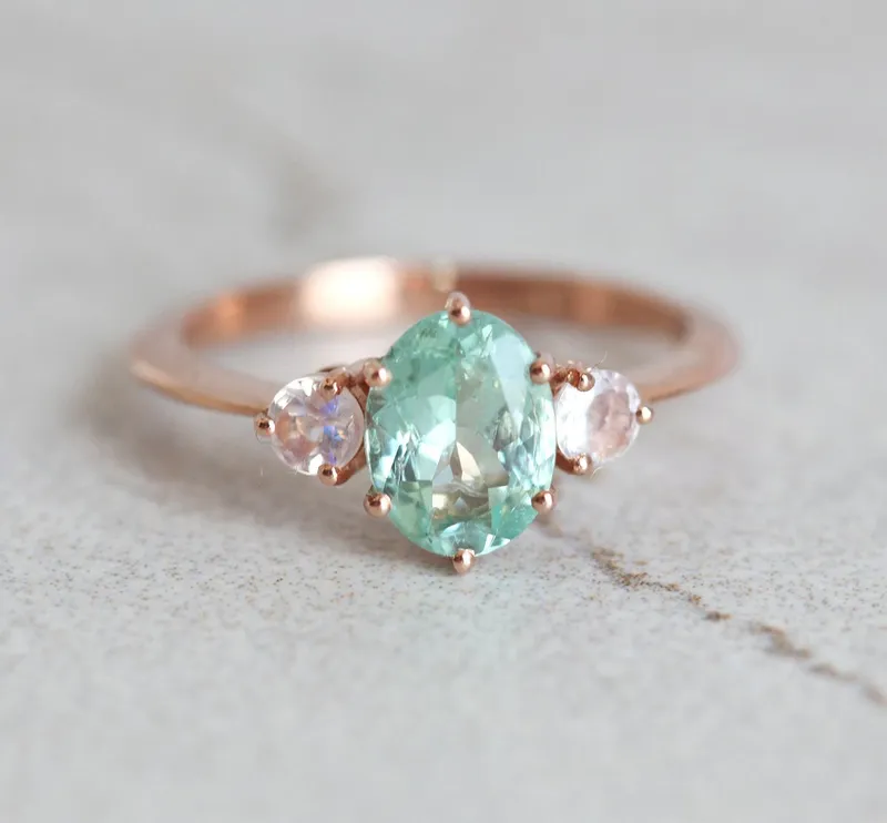 Catalina Mint Tourmaline Ring With Moonstones view 11
