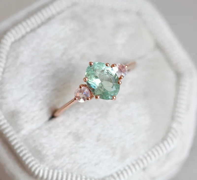 Catalina Mint Tourmaline Ring With Moonstones view 12