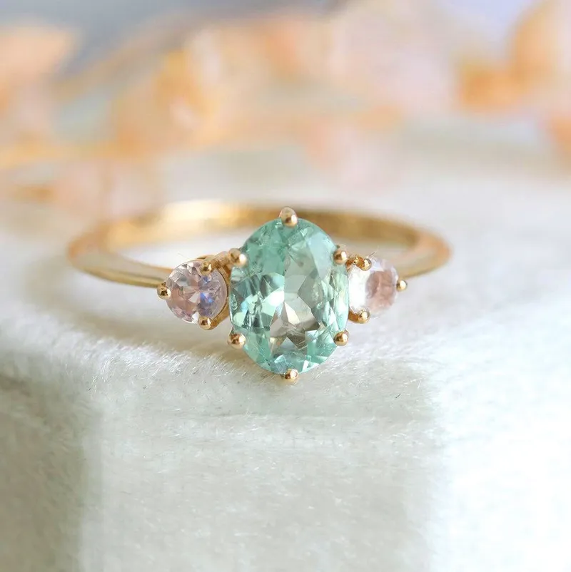 Catalina Mint Tourmaline Ring With Moonstones view 13