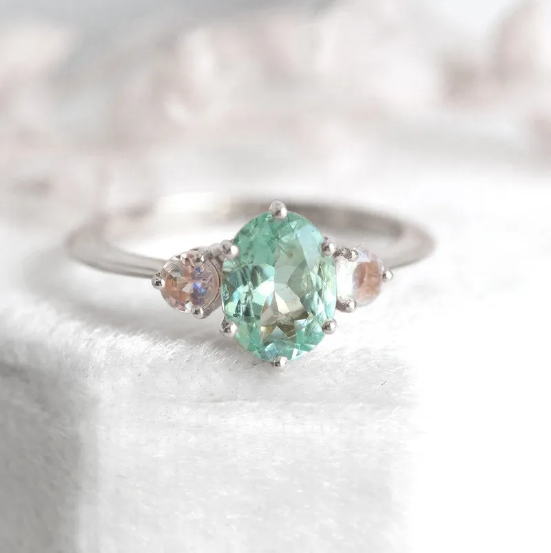 Catalina Mint Tourmaline Ring With Moonstones view 14