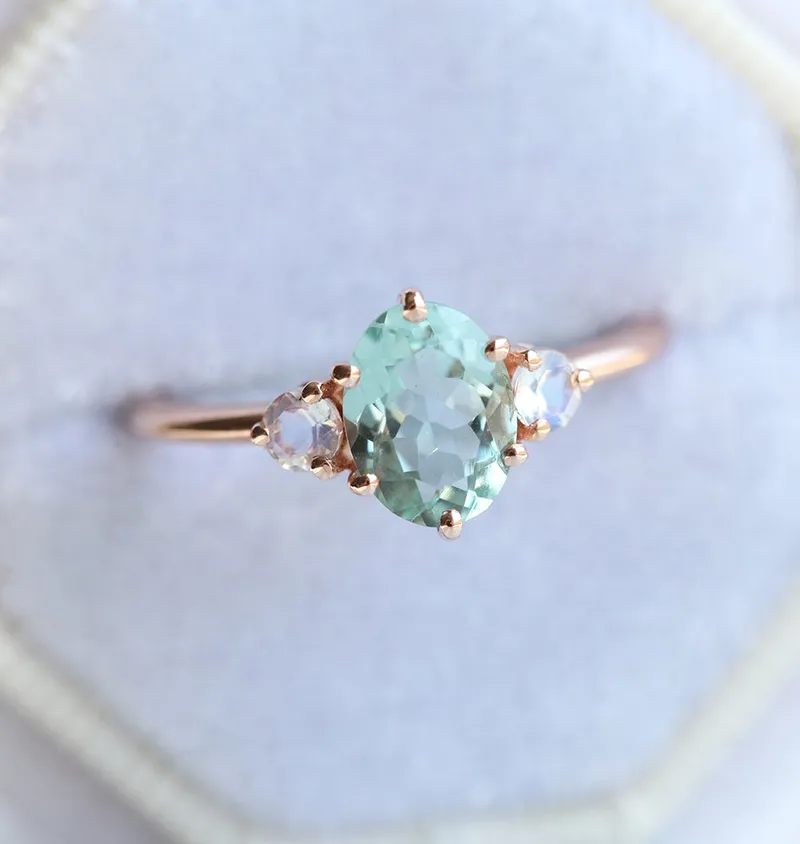 Catalina Mint Tourmaline Ring With Moonstones view 3