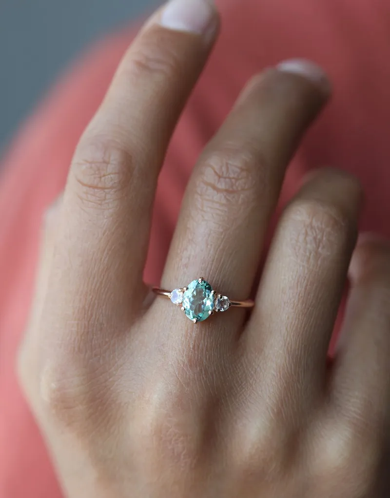 Catalina Mint Tourmaline Ring With Moonstones view 4