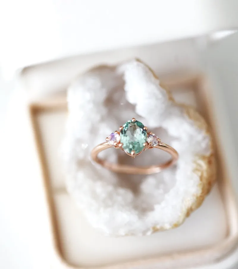 Catalina Mint Tourmaline Ring With Moonstones view 5