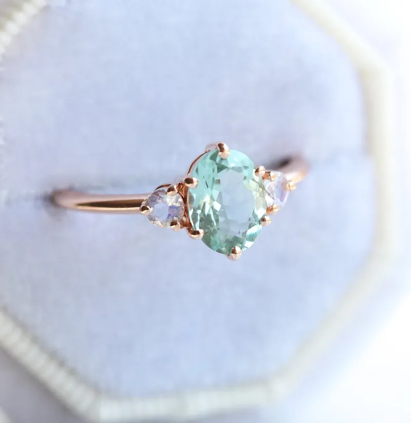 Catalina Mint Tourmaline Ring With Moonstones view 6