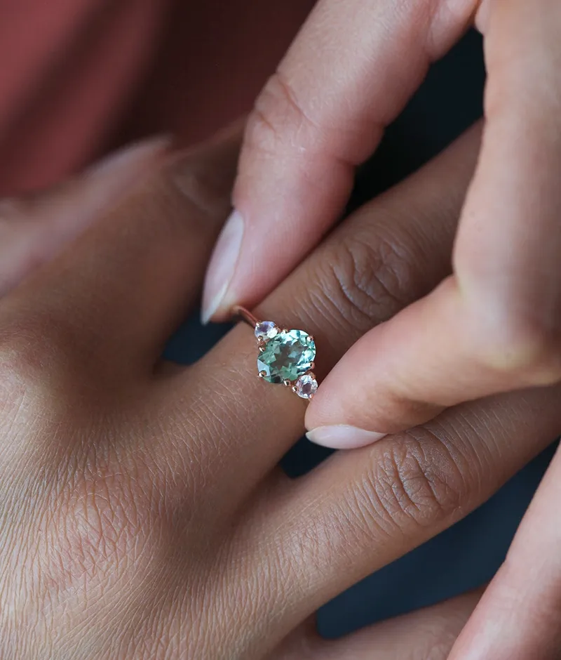 Catalina Mint Tourmaline Ring With Moonstones view 7