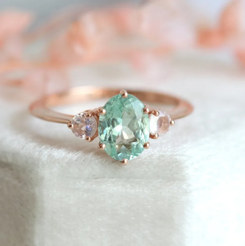 Catalina Mint Tourmaline Ring With Moonstones view 8