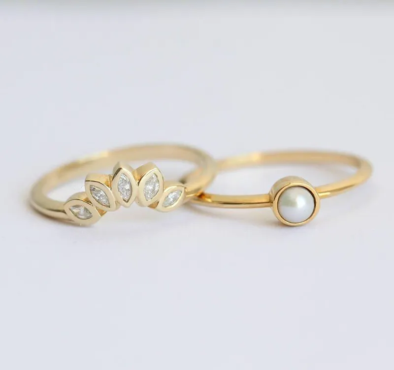 Celia Round Pearl Ring With Diamond Crown Band view 2