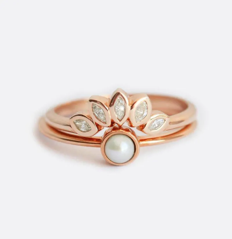 Celia Round Pearl Ring With Diamond Crown Band view 6