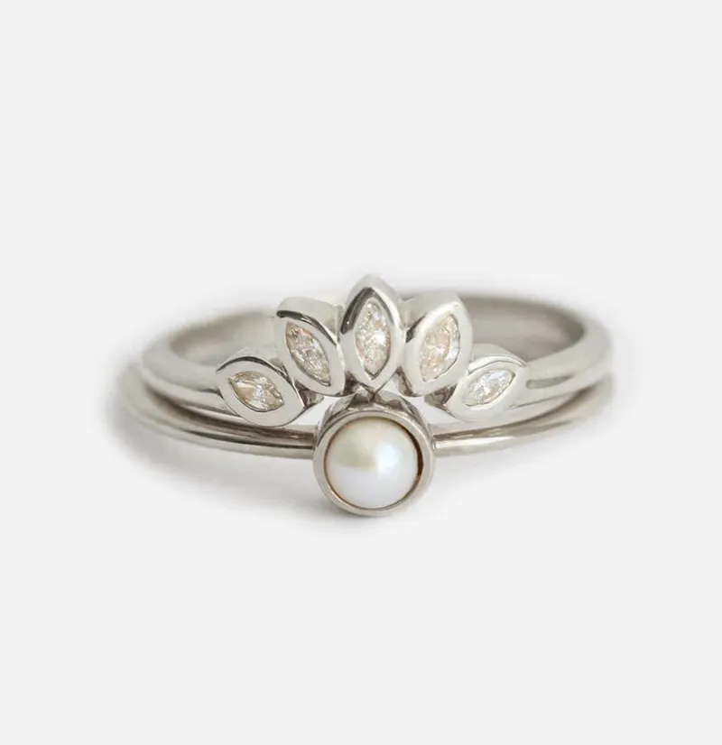 Celia Round Pearl Ring With Diamond Crown Band view 7