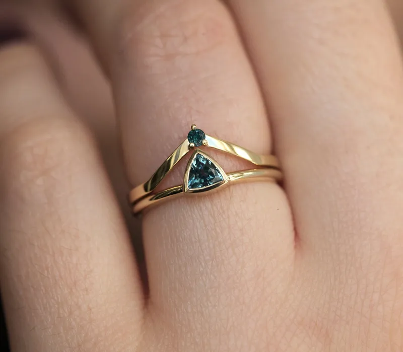 Channing Teal Sapphire Solitaire Ring Set view 2