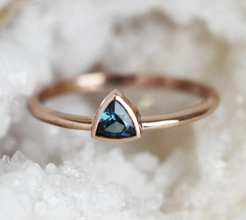 Channing Teal Sapphire Solitaire Ring Set view 4