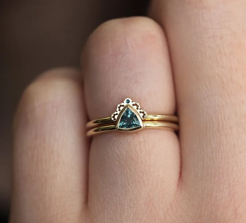 Channing Teal Sapphire Solitaire Ring Set sapphire engagement ring