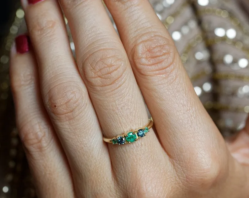 Cheyenne Round Emerald Diamond Cluster Ring view 3