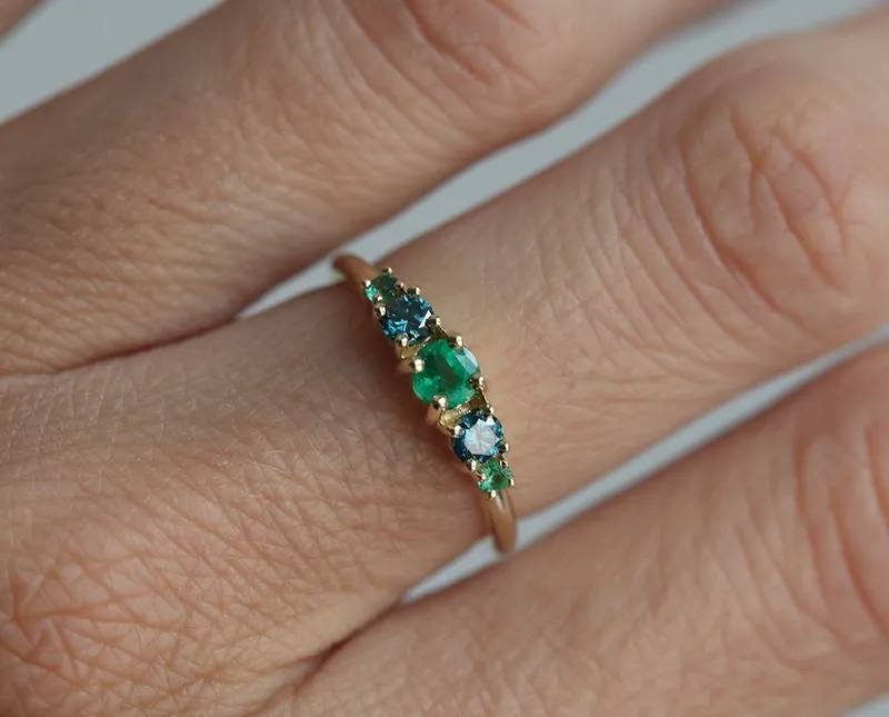 Cheyenne Round Emerald Diamond Cluster Ring view 5