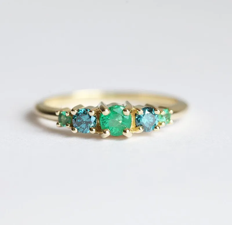 Cheyenne Round Emerald Diamond Cluster Ring green emerald emerald cut engagement ring