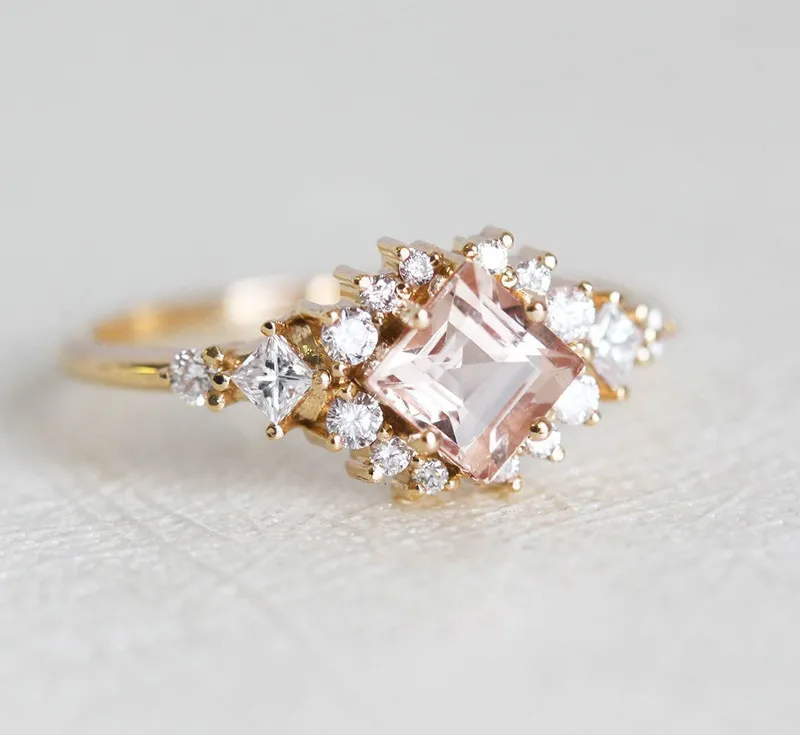 Chiara Peach Morganite Diamond Cluster Ring view 11