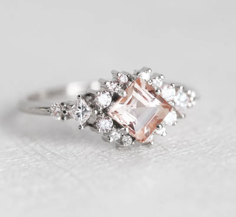 Chiara Peach Morganite Diamond Cluster Ring view 12