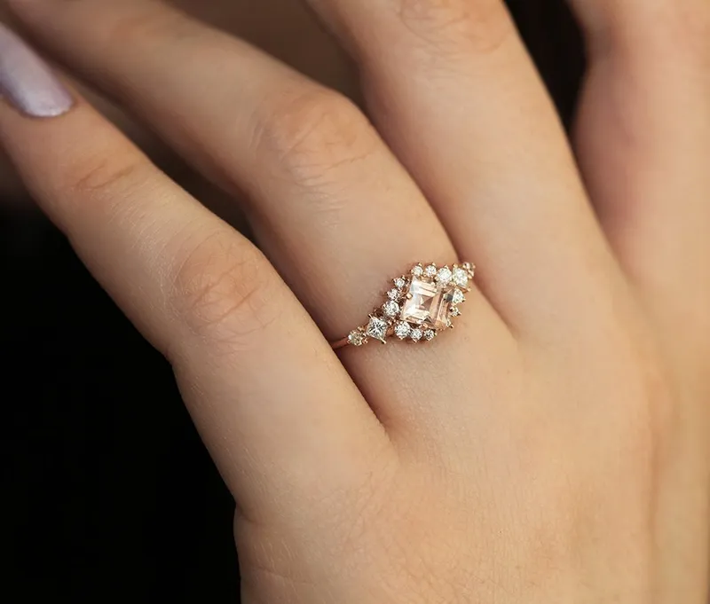 Chiara Peach Morganite Diamond Cluster Ring view 8