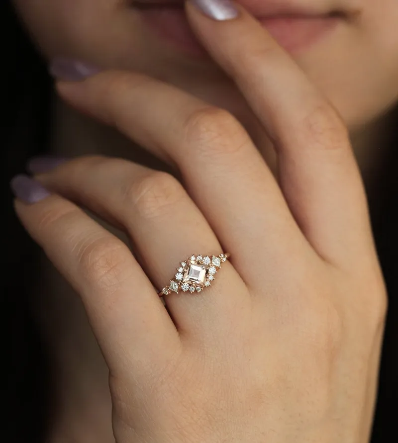 Chiara Peach Morganite Diamond Cluster Ring view 9