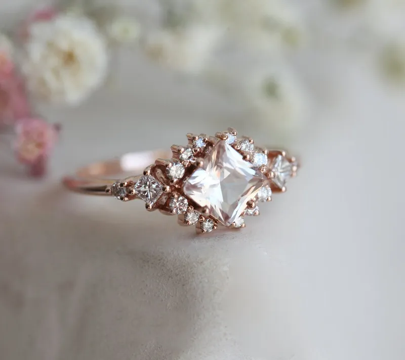 Chiara Peach Sapphire Diamond Cluster Ring vy 3