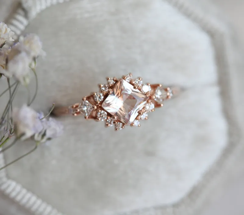 Chiara Peach Sapphire Diamond Cluster Ring vy 4