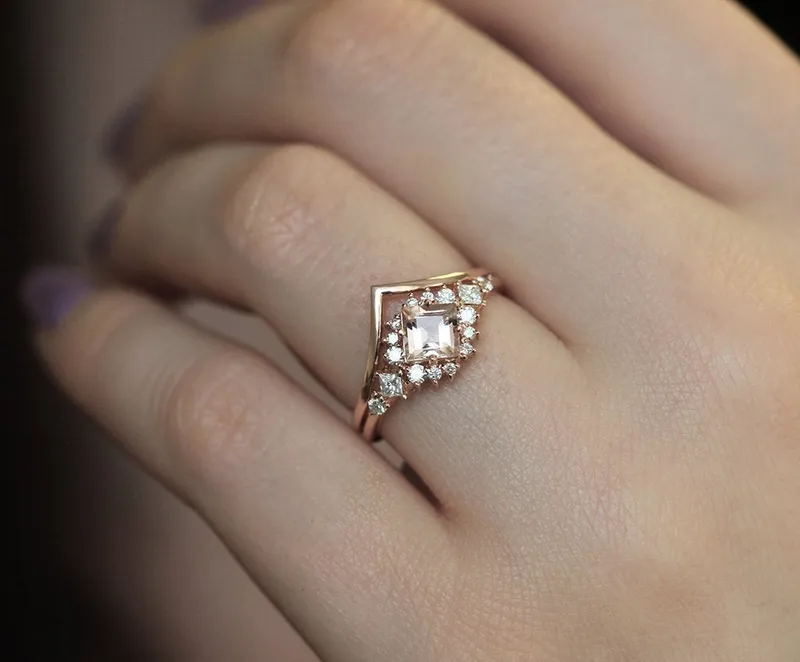 Chiara Peach Sapphire Diamond Cluster Ring vy 5