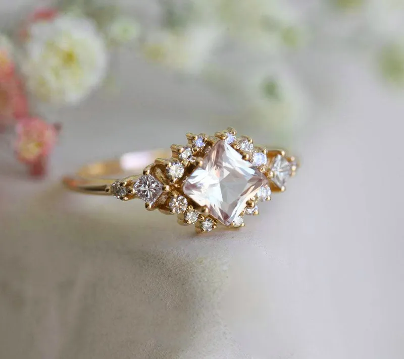 Chiara Peach Sapphire Diamond Cluster Ring vy 6