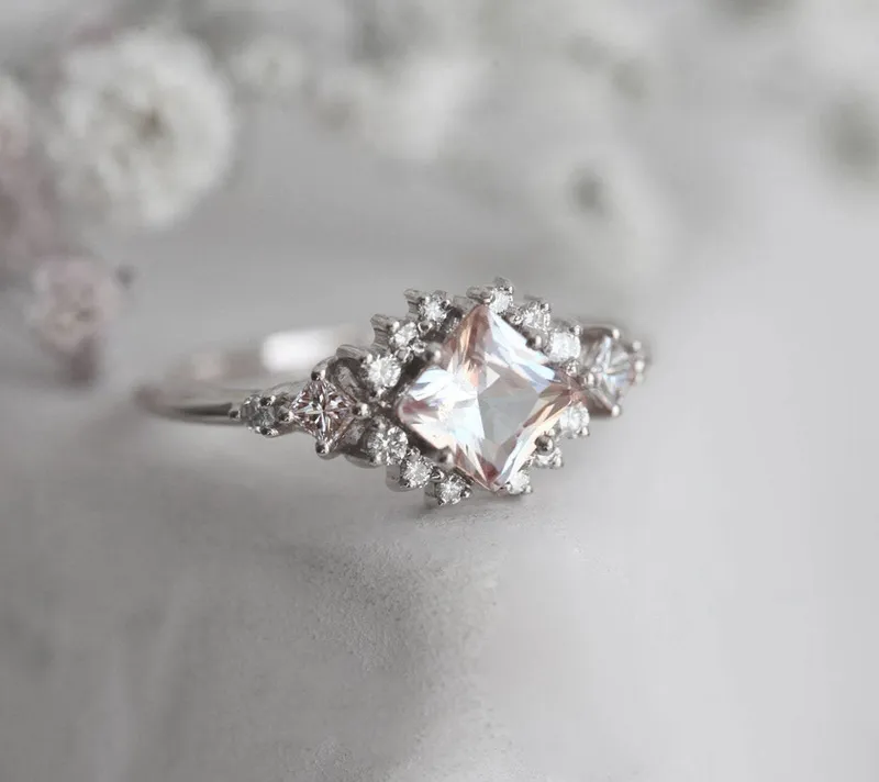 Chiara Peach Sapphire Diamond Cluster Ring vy 7
