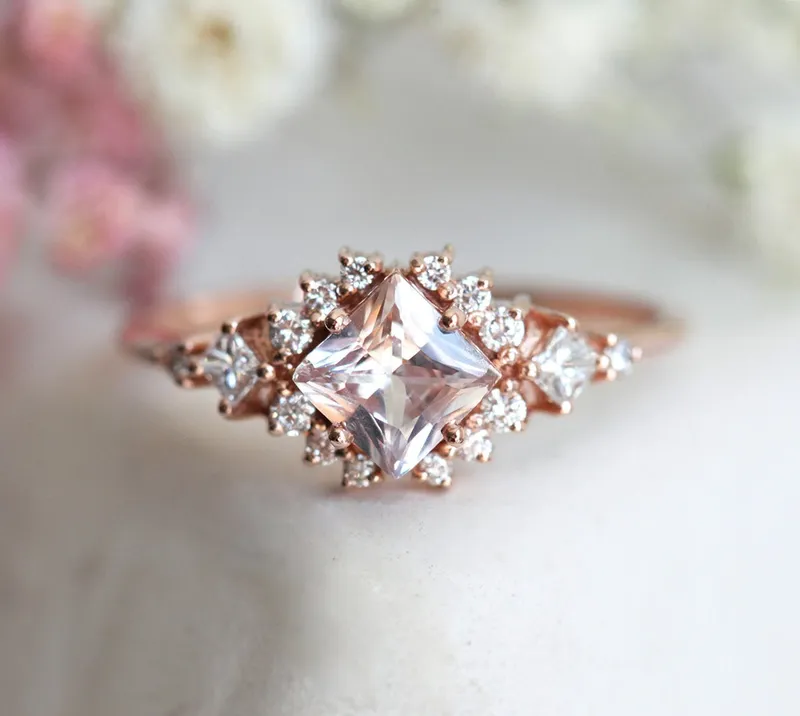 Chiara Peach Sapphire Diamond Cluster Ring sapphire engagement ring