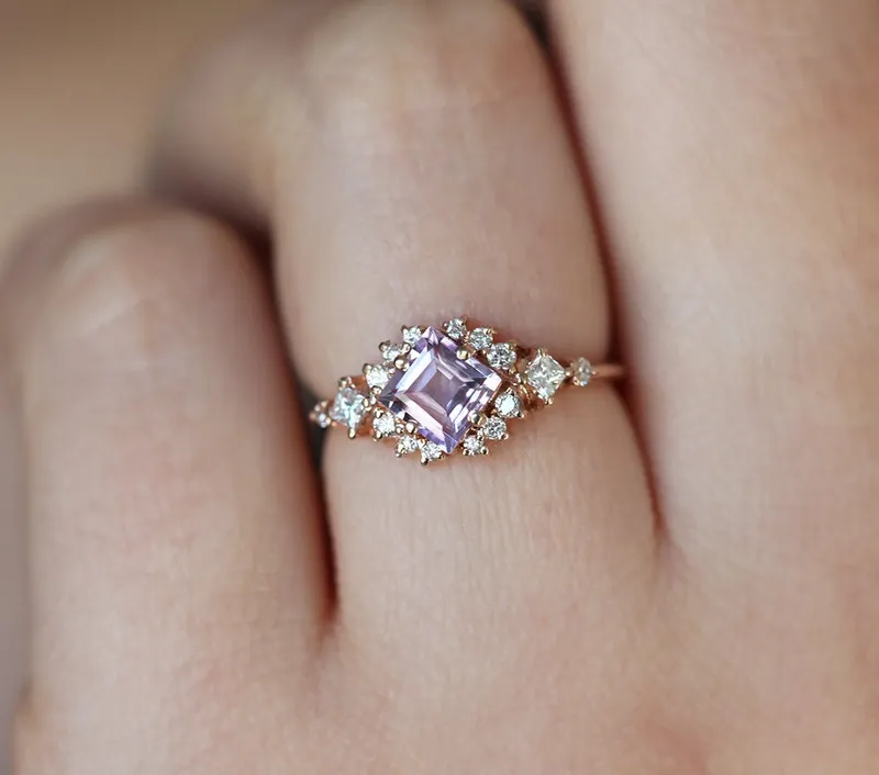 Chiara Square Cut Amethyst Diamond Cluster Ring vy 3