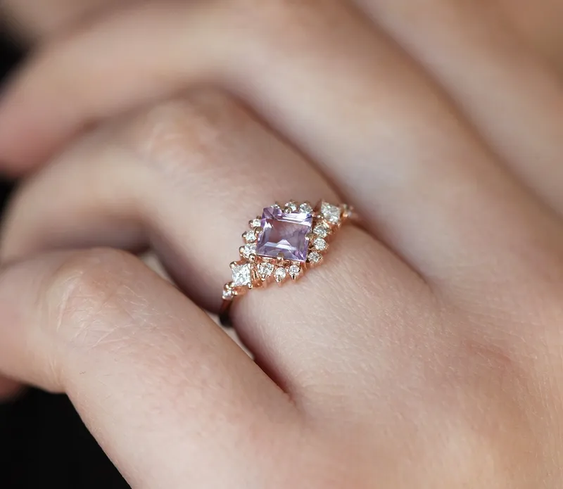 Chiara Square Cut Amethyst Diamond Cluster Ring vy 4