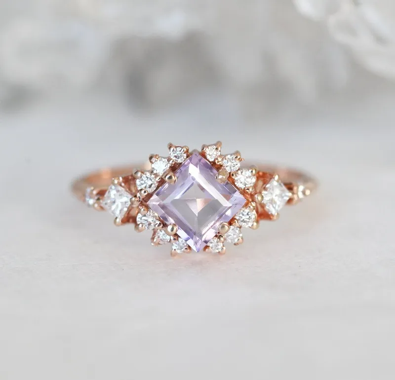 Chiara Square Cut Amethyst Diamond Cluster Ring engagement ring