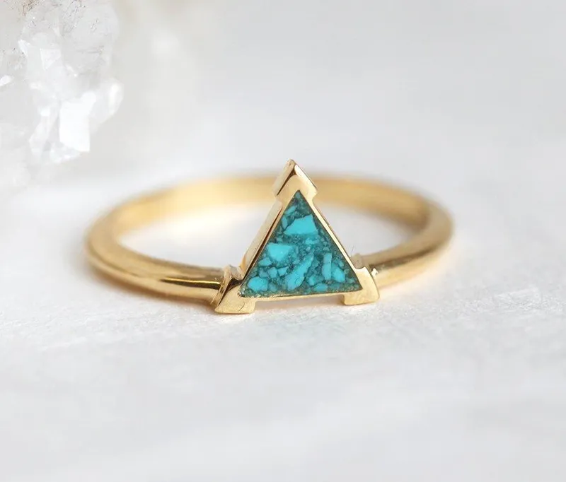 Chrushed Turquoise Ring, Gold Turquoise Ring view 2