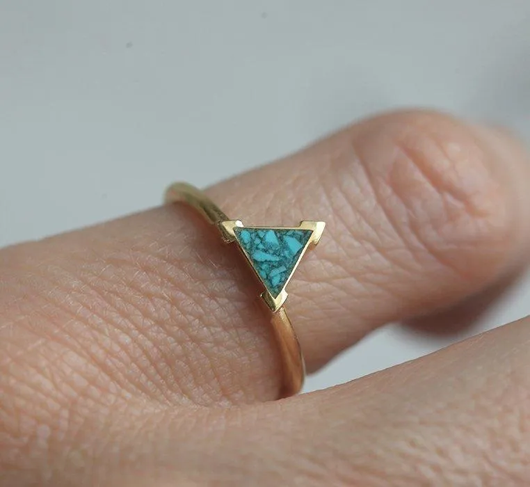 Chrushed Turquoise Ring, Gold Turquoise Ring view 3