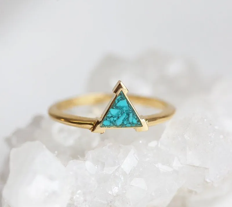 Chrushed Turquoise Ring, Gold Turquoise Ring view 4