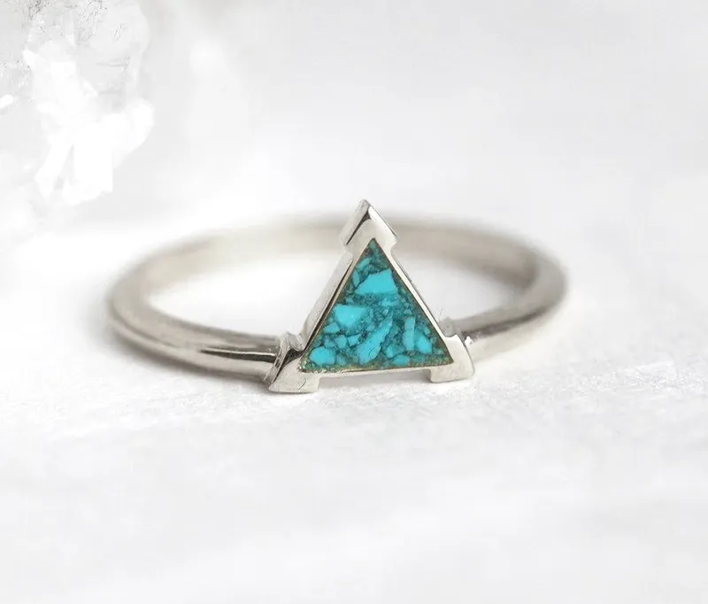Chrushed Turquoise Ring, Gold Turquoise Ring view 6