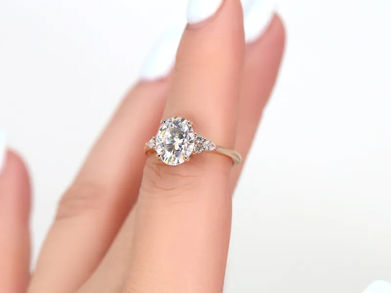 3ct Ready to Ship Cinderella 10x8mm 14kt Rose Gold Forever One Moissanite Diamond Cluster Ring diamond engagement ring