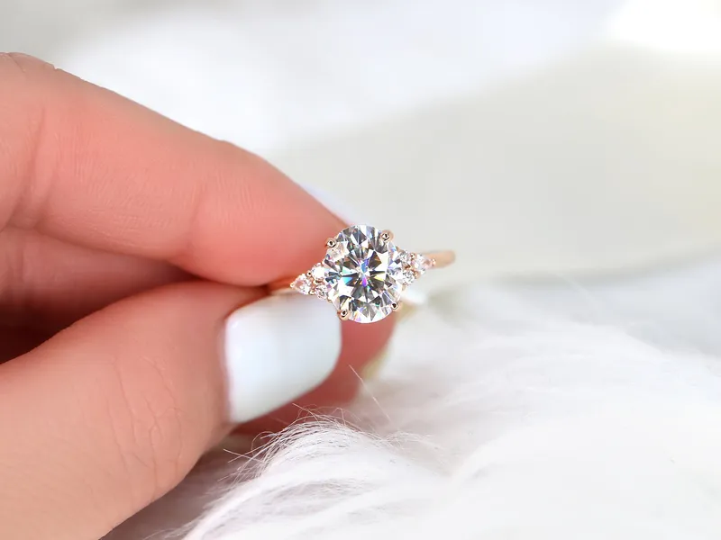 3ct Ready to Ship Cinderella 10x8mm 14kt Rose Gold Forever One Moissanite Diamond Cluster Ring view 6