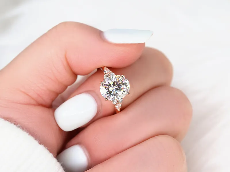 3ct Cinderella 10x8mm 14kt Gold Forever One Moissanite Diamonds Cluster Ring vy 5