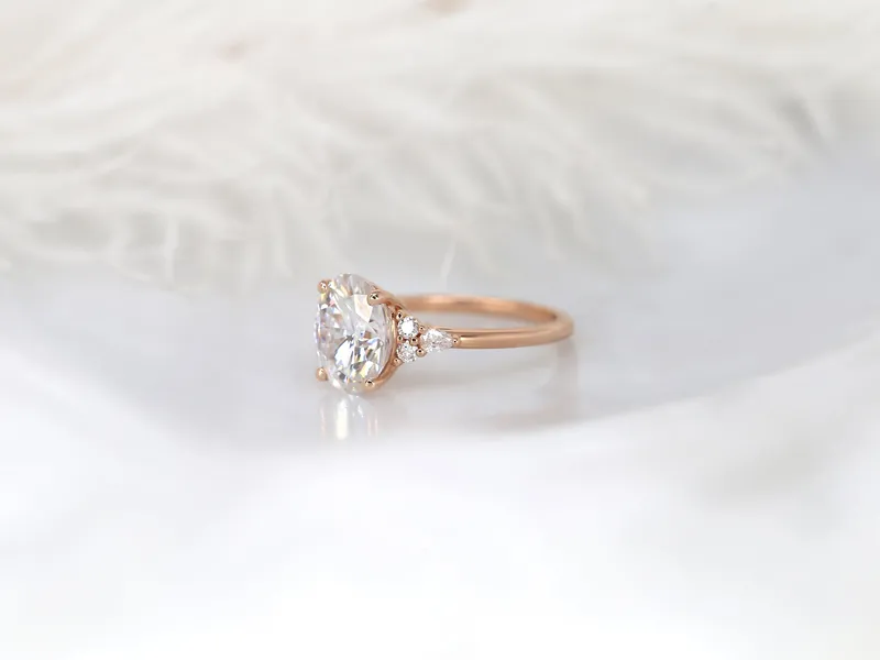 3ct Cinderella 10x8mm 14kt Gold Forever One Moissanite Diamonds Cluster Ring vy 12