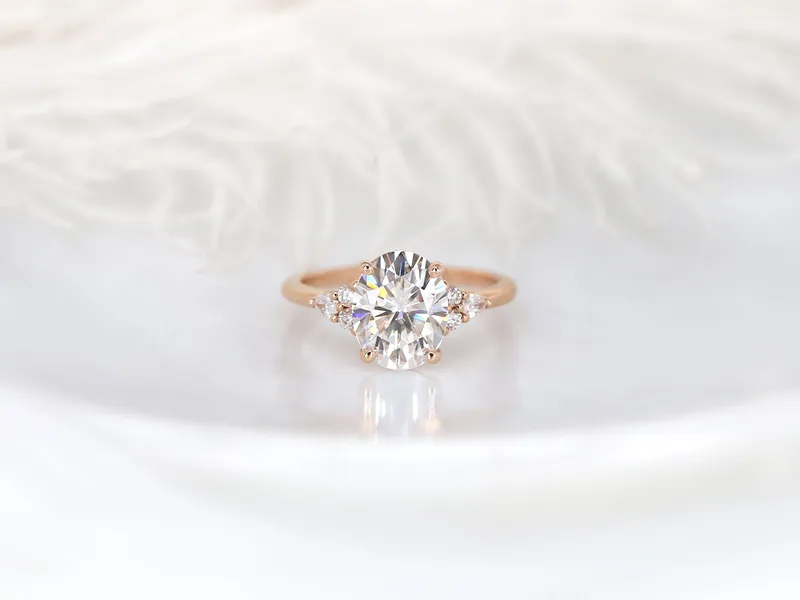 3ct Ready to Ship Cinderella 10x8mm 14kt Rose Gold Forever One Moissanite Diamond Cluster Ring view 2