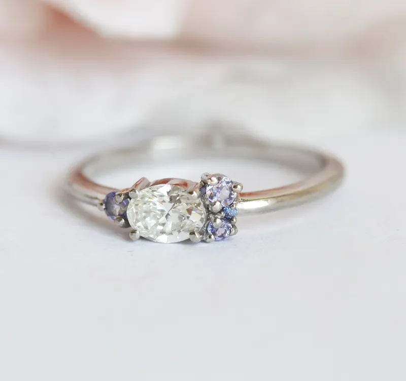 Clover White Diamond Tanzanites Ring view 2