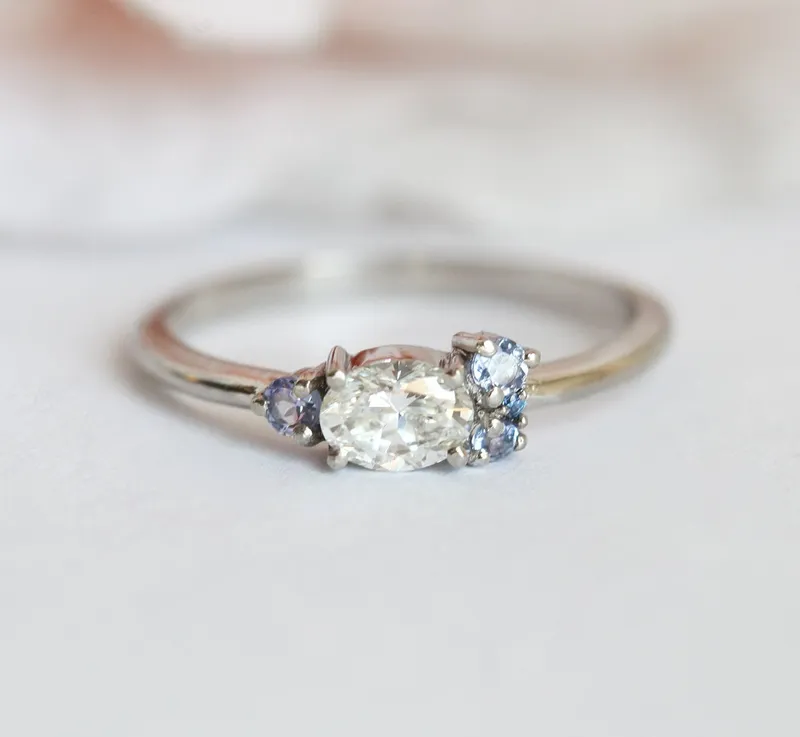 Clover White Diamond Tanzanites Ring view 3